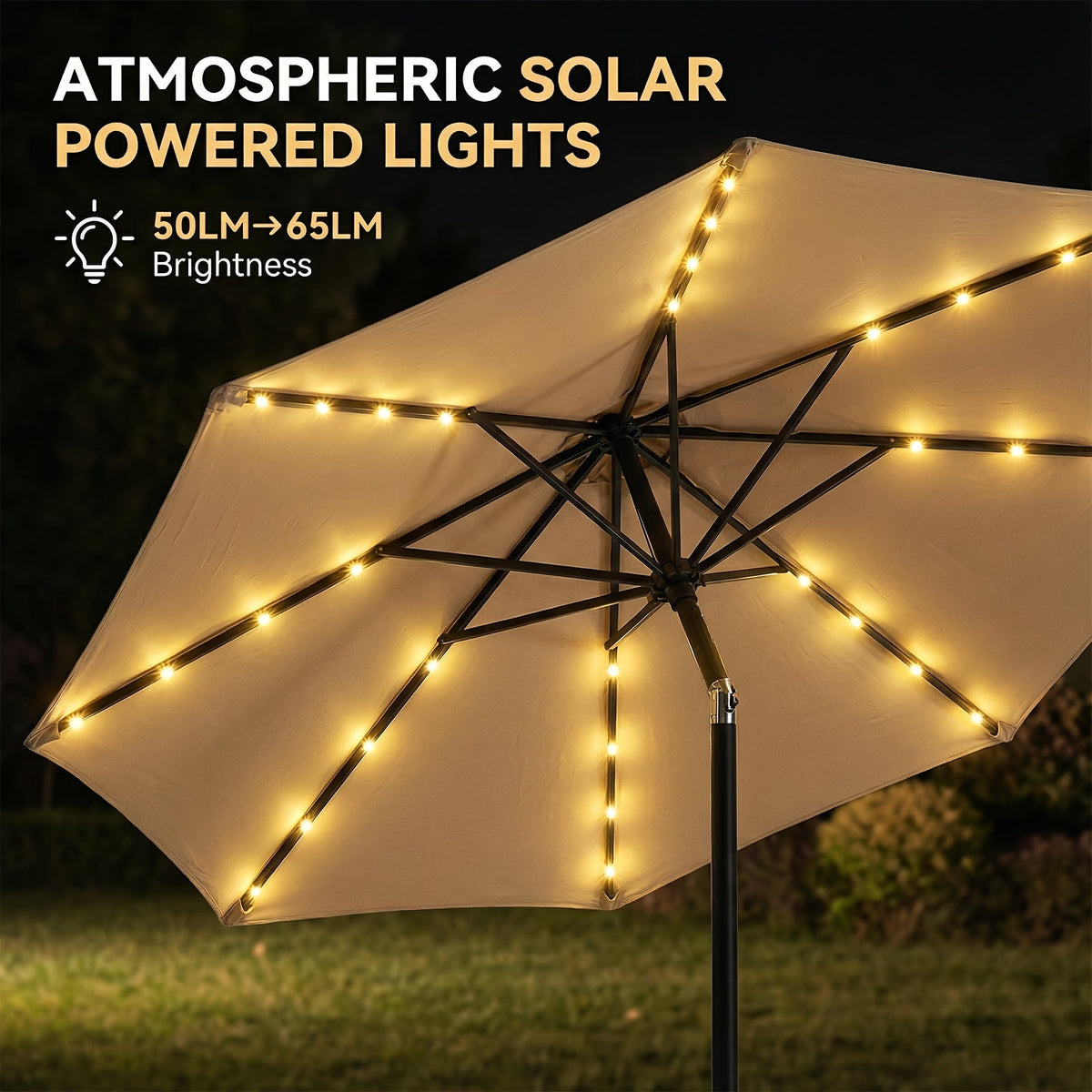 Patio Umbrella 9FT Solar LED Style with 32 Lights, Double Vent, Push Tilt, Crank and Eight Color Options — image 8