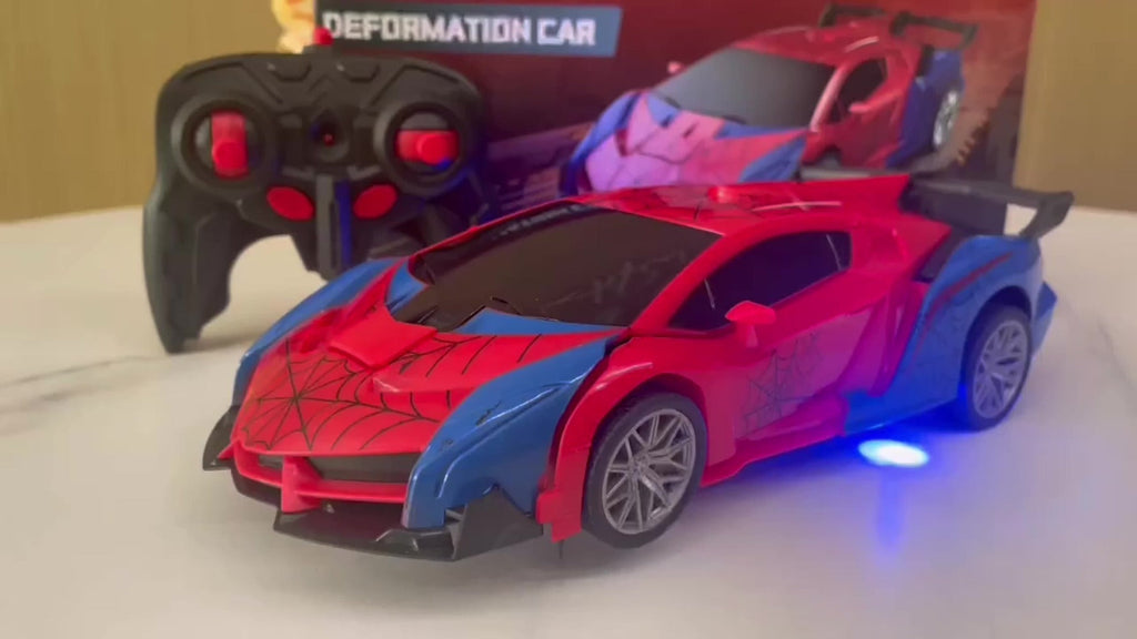 Remote Control Car, 1:18 Transforming Robot Model with Police or Spider Theme, One-Button Change, LEDs and 360° Drift — image