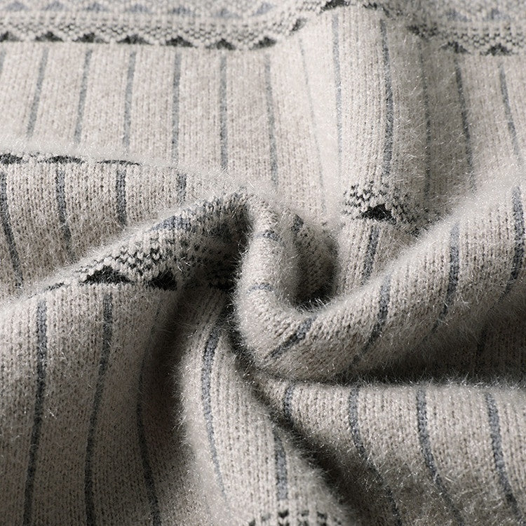 Mens Knitted Fleece-lined Thick Crew-neck Faux Mink Sweater