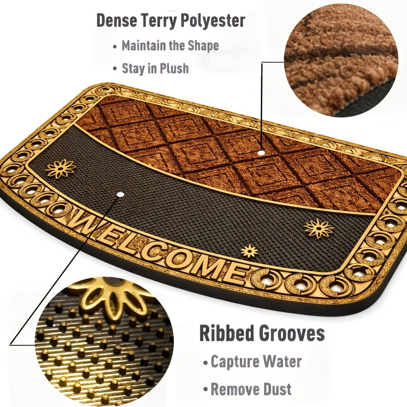 Textured Welcome Door Mat with Bordered Brown-and-Black Geometric Design in A001 or A002 Styles — image 3