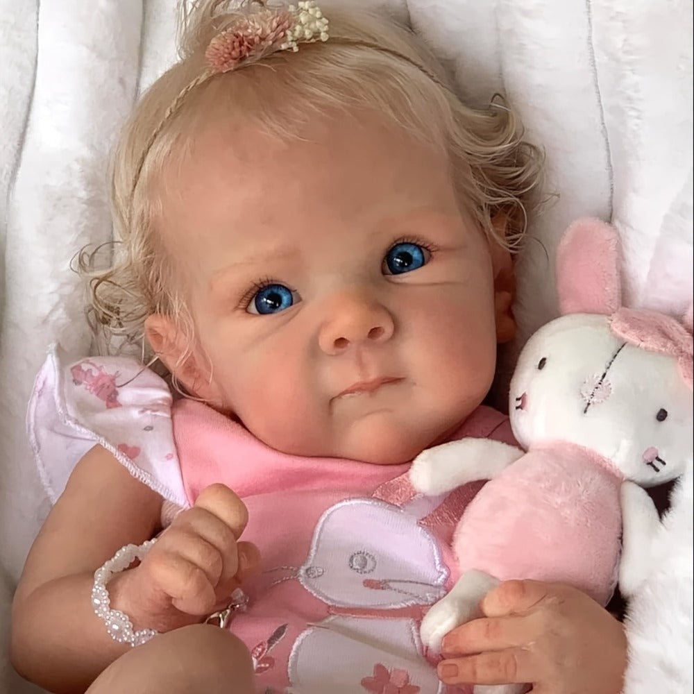 Reborn Doll, 22-Inch Full-Vinyl Open-Eye Figure with Hand-Rooted Hair and Pink Clothing Set — image 4