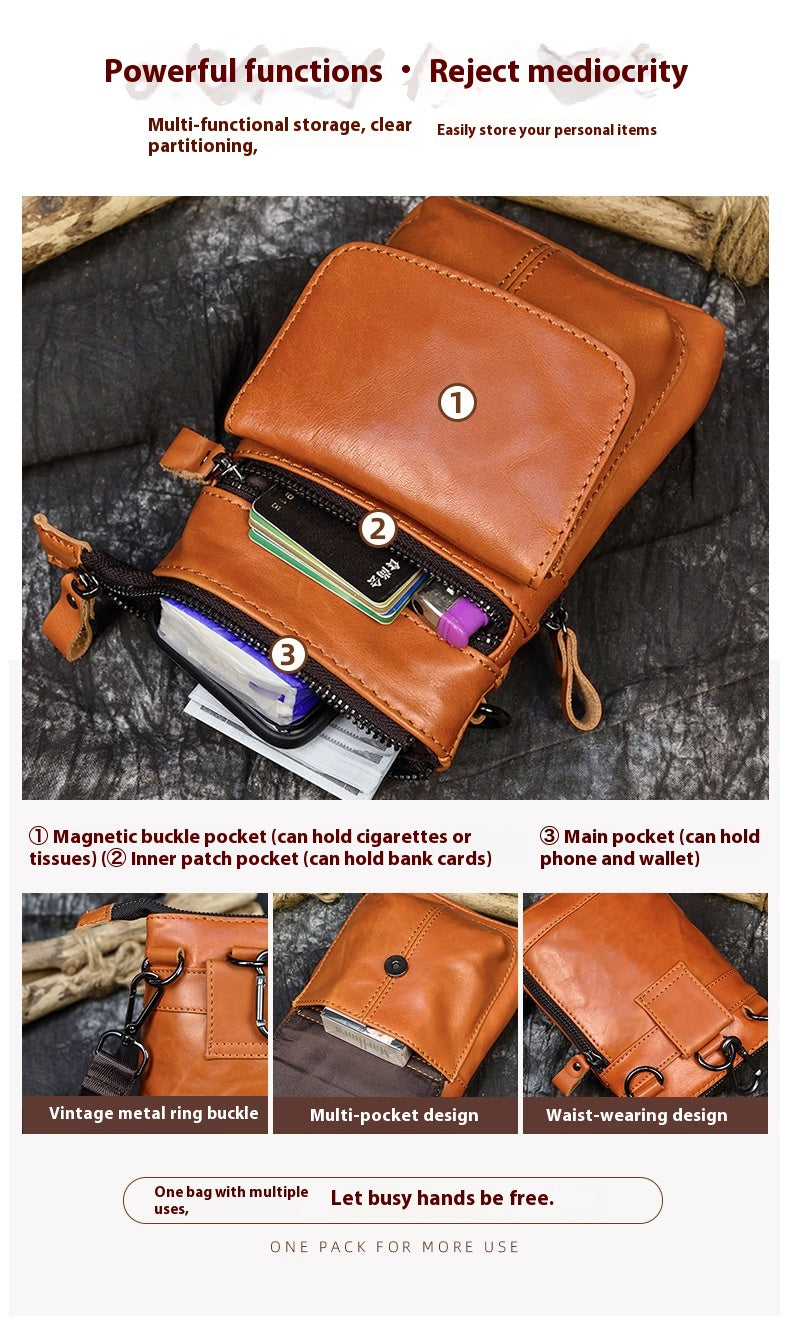 Men's Leather Belt Bag Crazy Horse Leather Crossbody Bag
