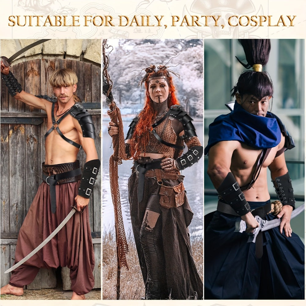 Costume Accessories 4-Piece Medieval Armor Set with Shoulder Cape, Arm Guards and Belt in Black — image 4