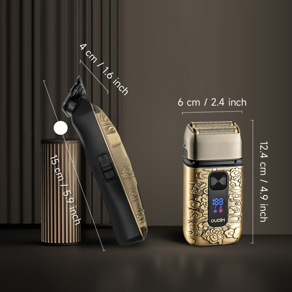 Cordless Electric Foil Shaver Grooming Kit for Men with Barber Shears Beard Mustache Trimmer Bald Head Razor Haircutting Set 