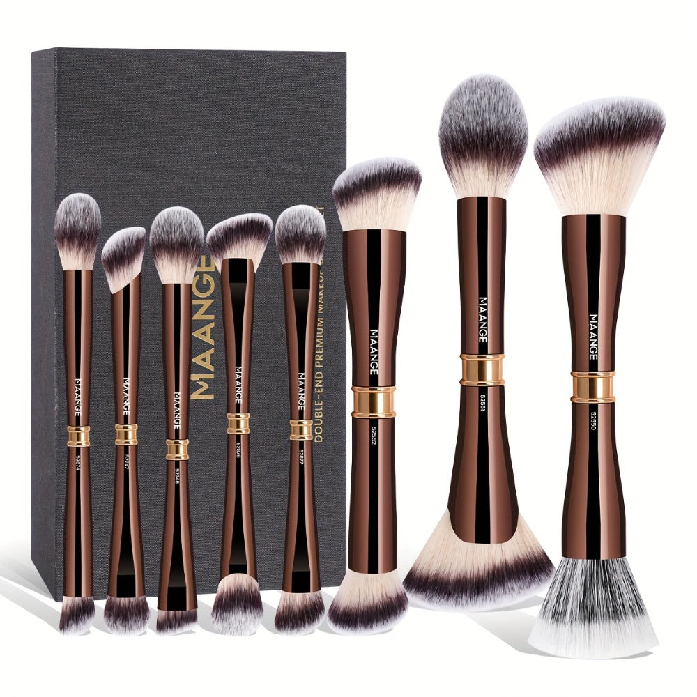 Makeup Brush Set, 8-Piece Double-Ended Collection with 16 Brush Heads, Aluminum Alloy Handles and Storage Box — image 2