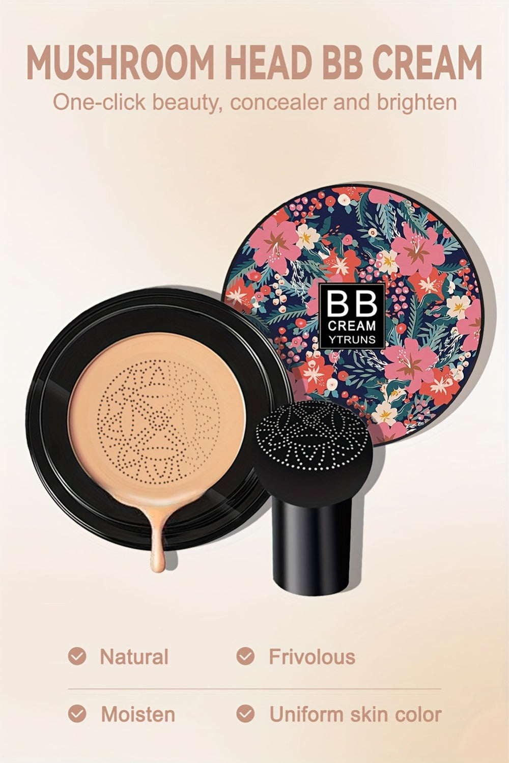Floral Compact Air Cushion Foundation with Mushroom Puff Applicator and Ivory, Natural or Dark Shades — image 11