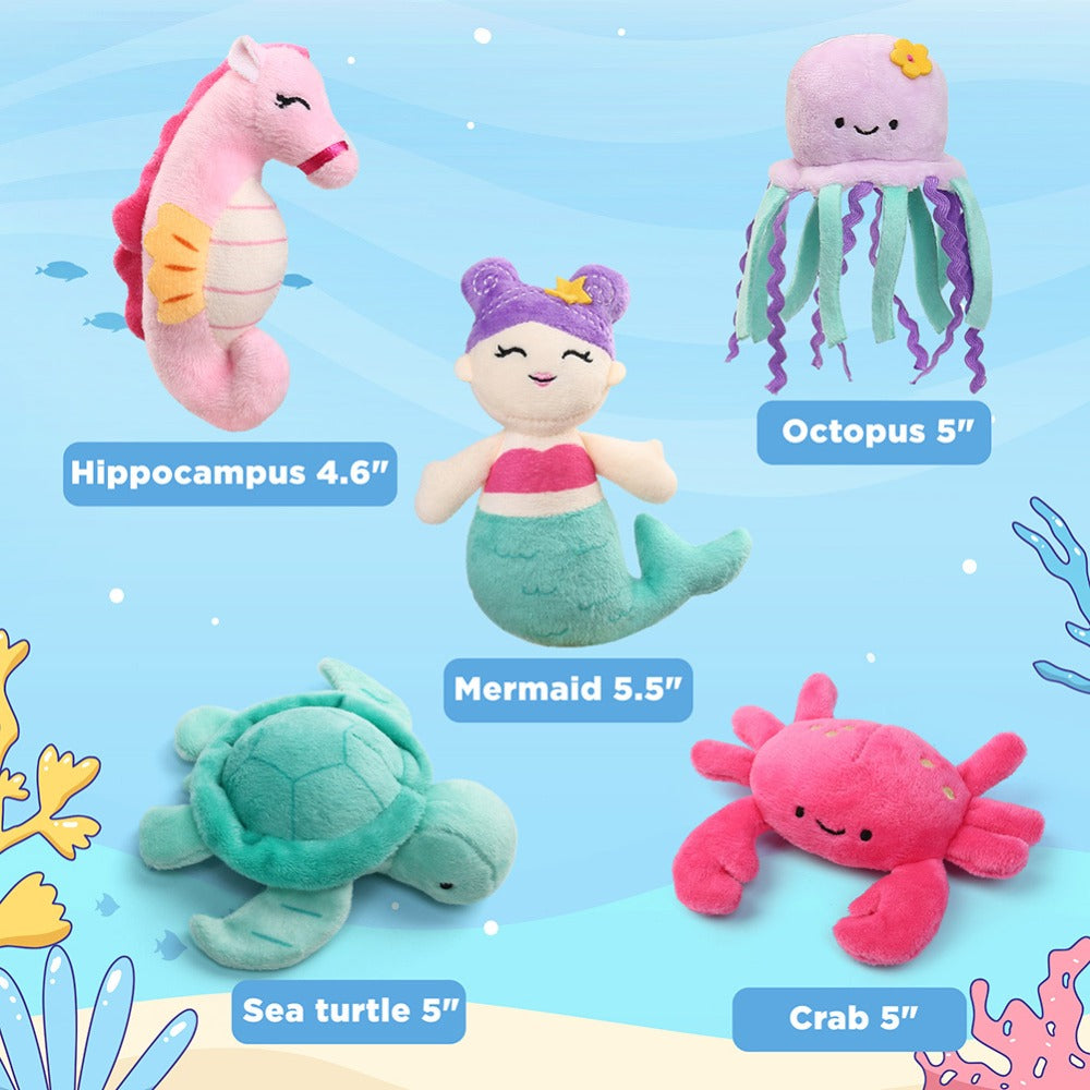 Ocean Stuffed Animals Set 5 Pack Sea Turtle Octopus Mermaid Seahorse Crab with the Listed Color, Size or Set Options for Ever