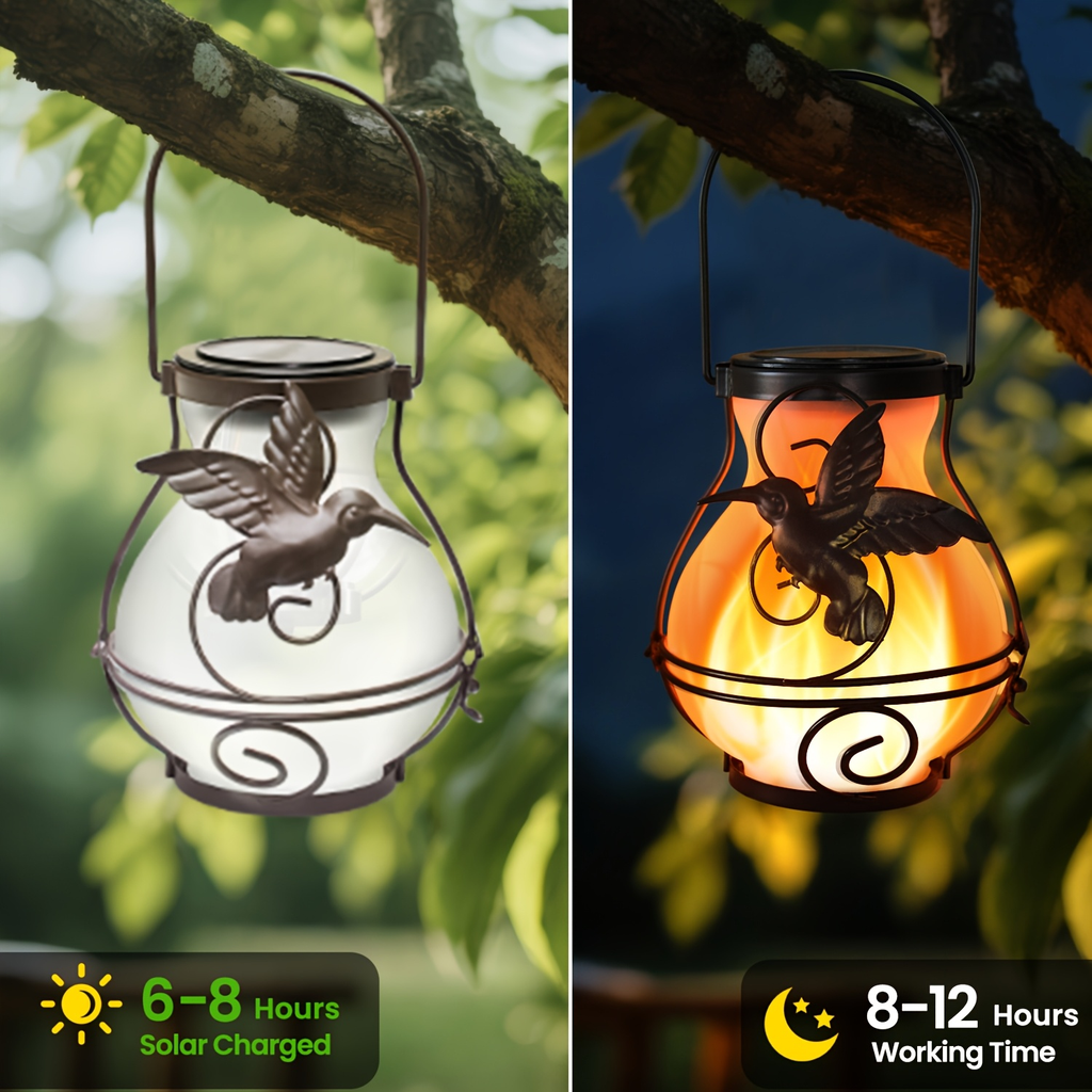 Solar Outdoor Lights Hummingbird Flickering Flame Hanging Lanterns, IP44, 2- or 4-Pack for Yard Decor — image 3