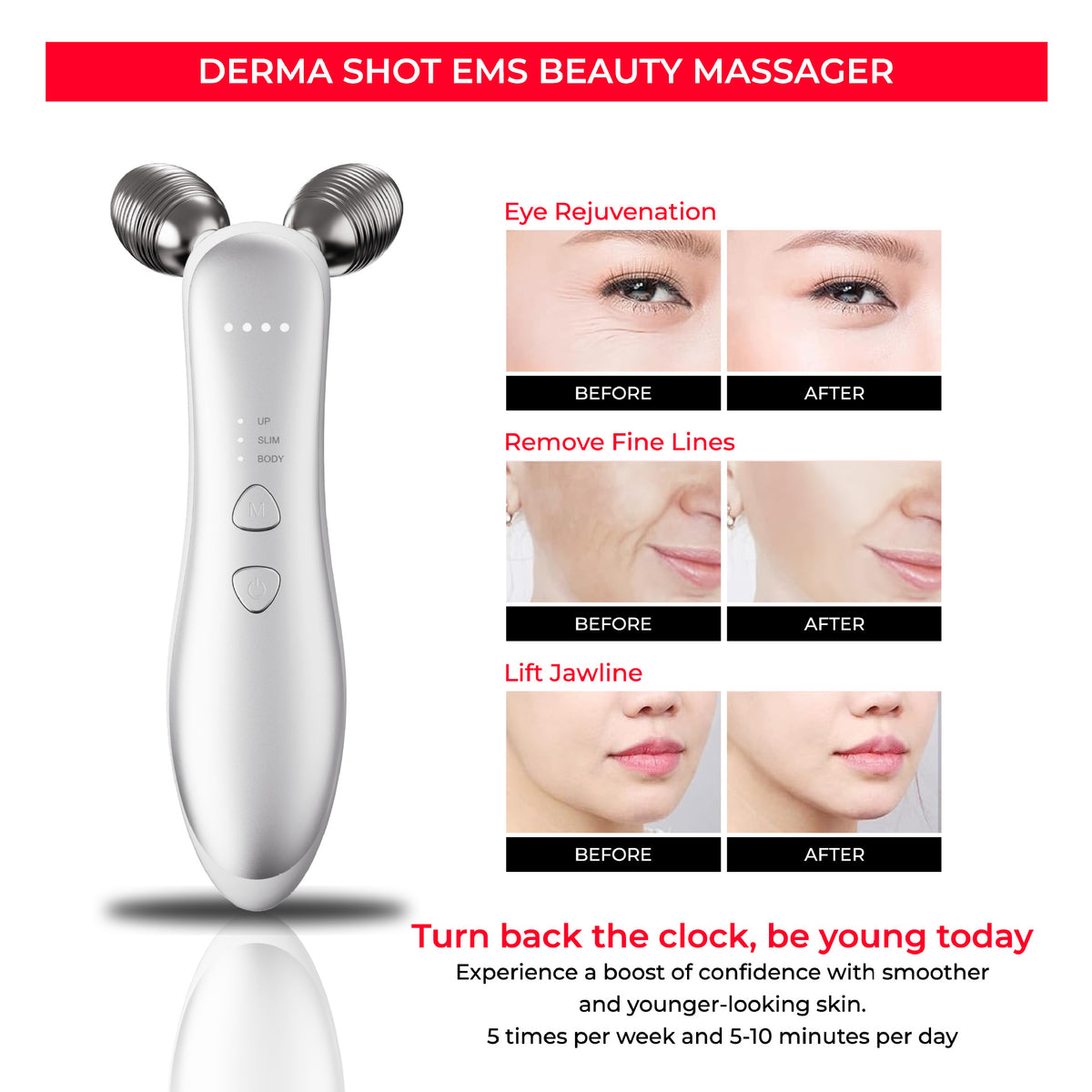 Micro-current Roller Face Slimming Massager 2-wheel Shaping Skin Tightening Beauty V Face