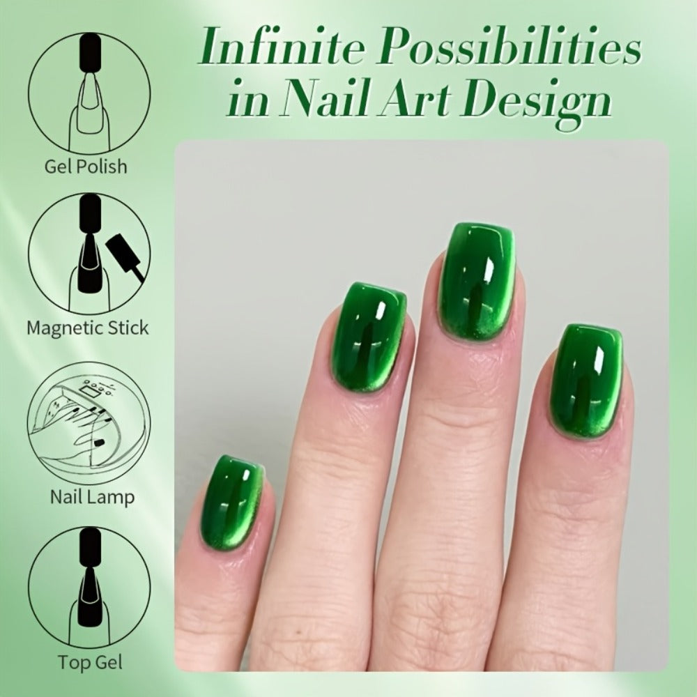 Gel Nail Polish BORN PRETTY MY269 Imperial Green 10ml Magnetic Cat Eye Shimmer in a White Bottle — image 6