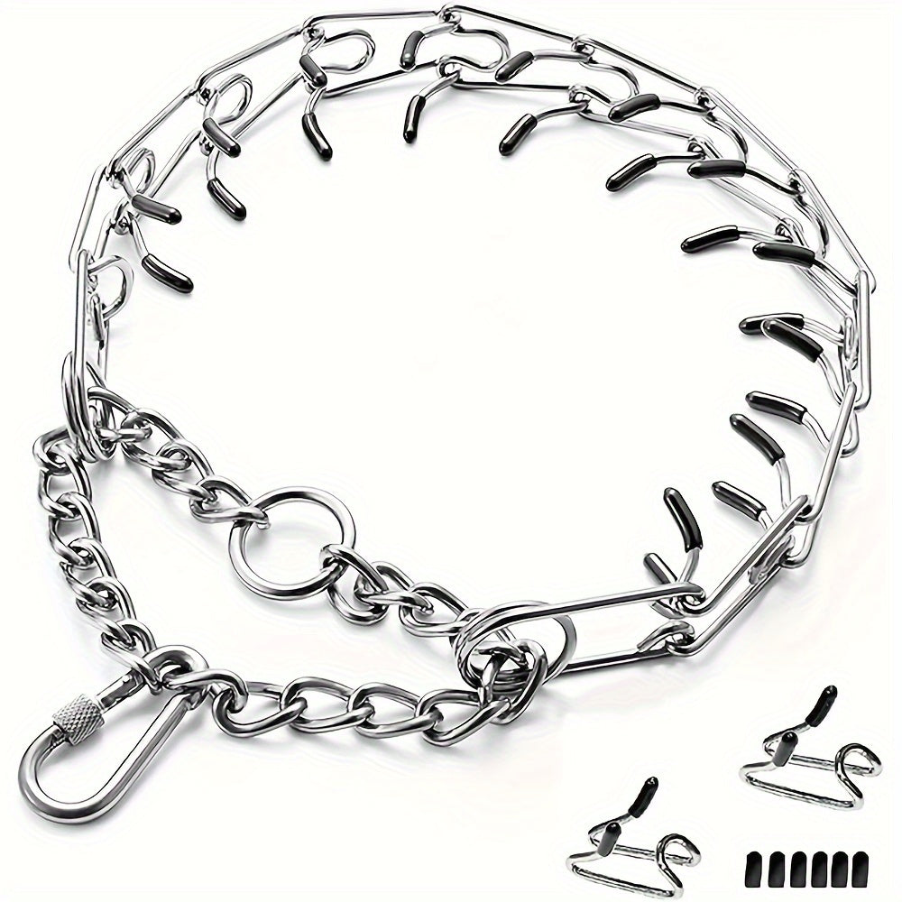 Dog Training Collar Adjustable Prong Design in Silver-Tone Steel with Rubber Tips and S or M Link Sizes — image 1