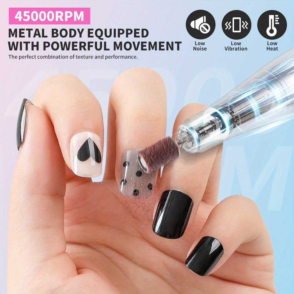 Electric Nail Drill 45000 RPM USB Rechargeable Kit with LCD, Forward Reverse and Three Finishes — image 8