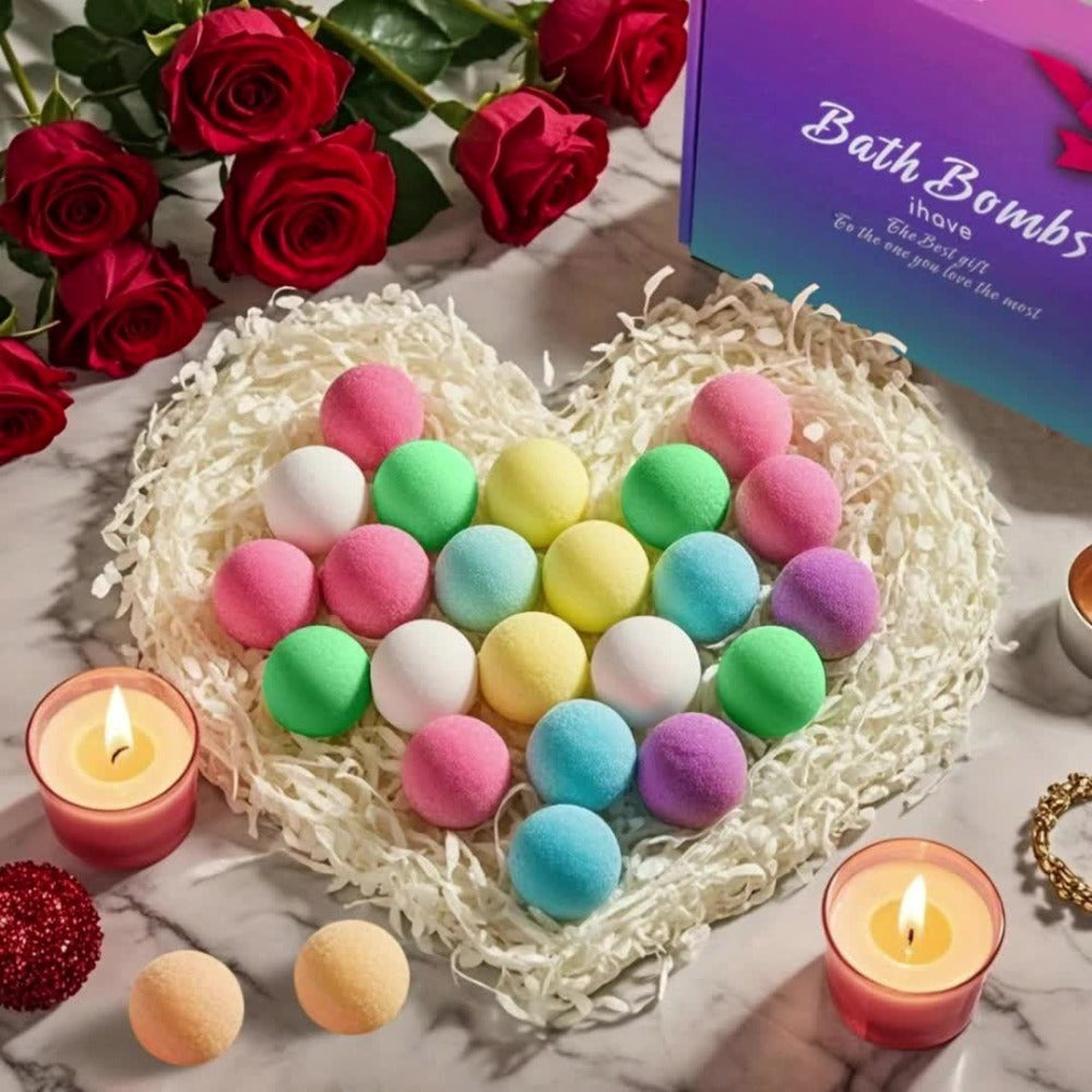 Bath Bombs, 24-Piece Assorted Color Gift Box with Eight Labeled Fragrances and Round Mini Fizzers — image 11