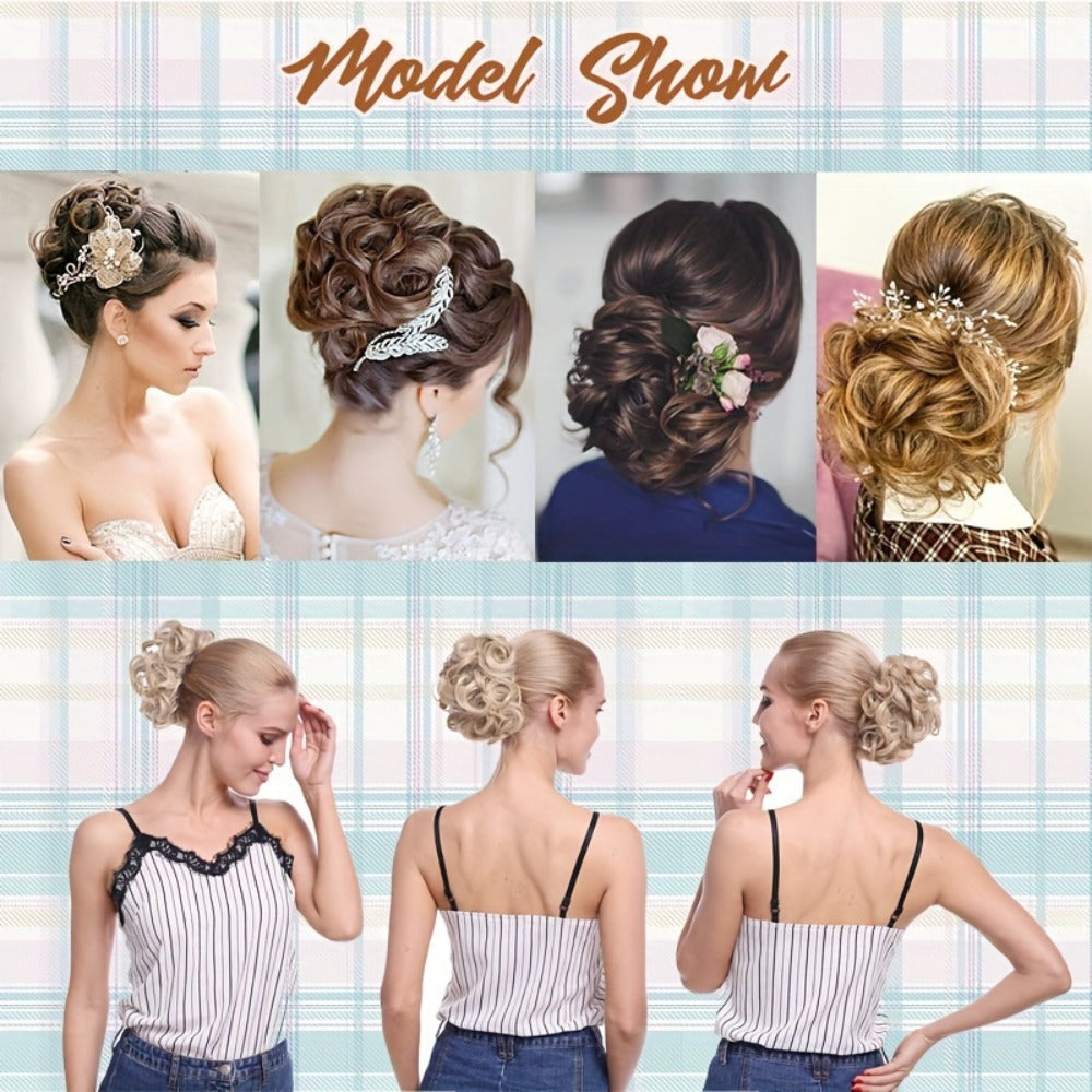 Clip In Hair Bun Extension Messy Bun Chignon Hairpiece – Synthetic Curly Updo with Comb & Scrunchie for Women — image 3