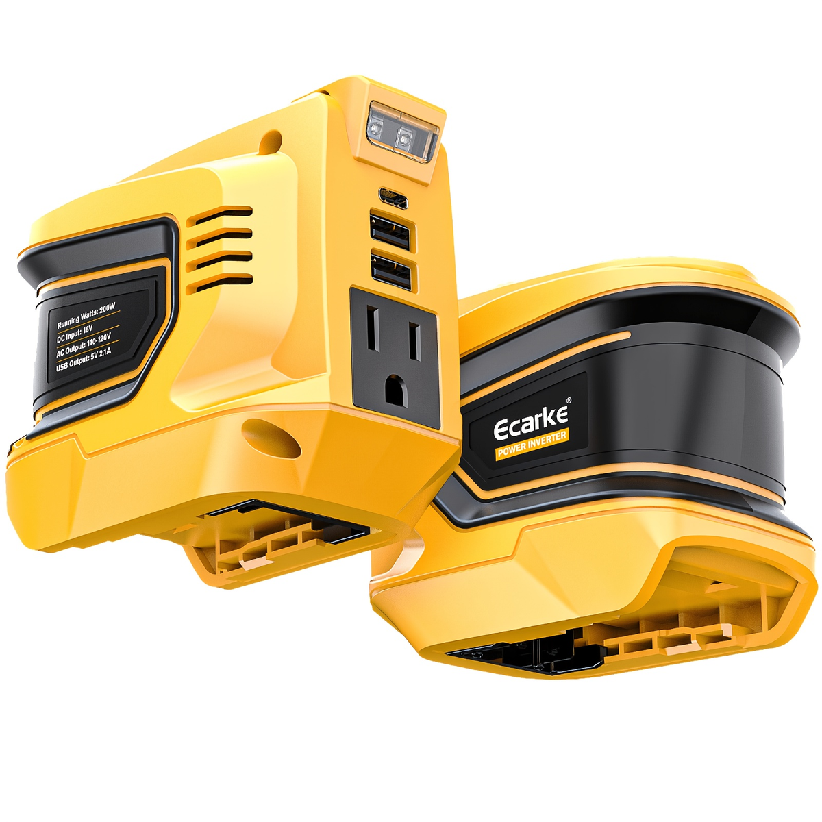 Battery Inverter for Dewalt 20V & 18V - 200W/350W/550W DC to AC 110V, USB, Type-C & AC Outlet, LED Work Light — image 9