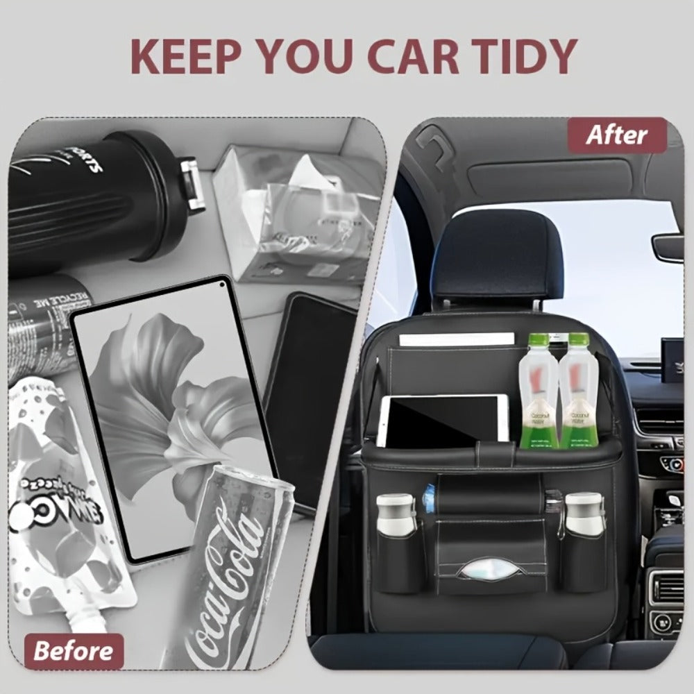 Car Rear Seat Organizer with Foldable Table, Footrest, Cup Holder, Tissue Box & Laptop Base – 2-Piece Premium Back Seat Stora