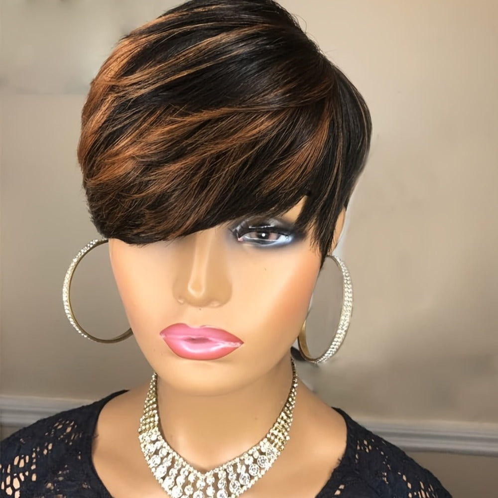 Synthetic Wig 4-Inch Layered Pixie with Bangs, Black-Blonde Look and Rose Net Cap for Daily Style — image 9