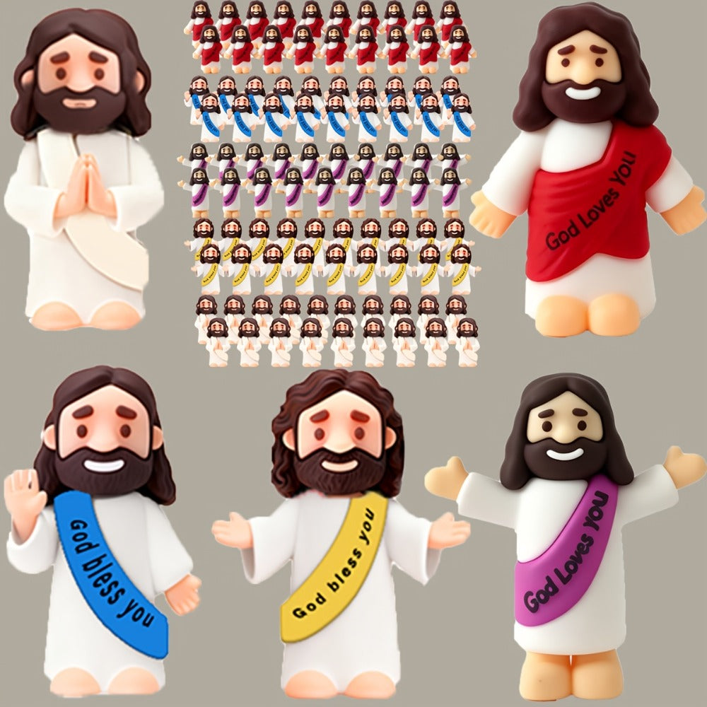 Bulk Mini Jesus Statue Set 50/100/150pcs – Religious Figurine Decorations 5 Assorted Colors, Vase Filler Home Decor Party Fav