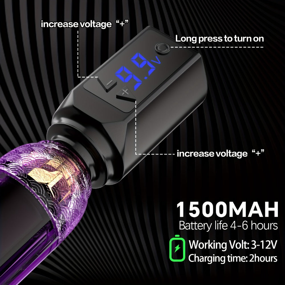 Tattoo Machine Kit POSEIDON SD01 Cordless Pen with 1500mAh Battery, Display, 20 Cartridges and 11 Inks — image 6