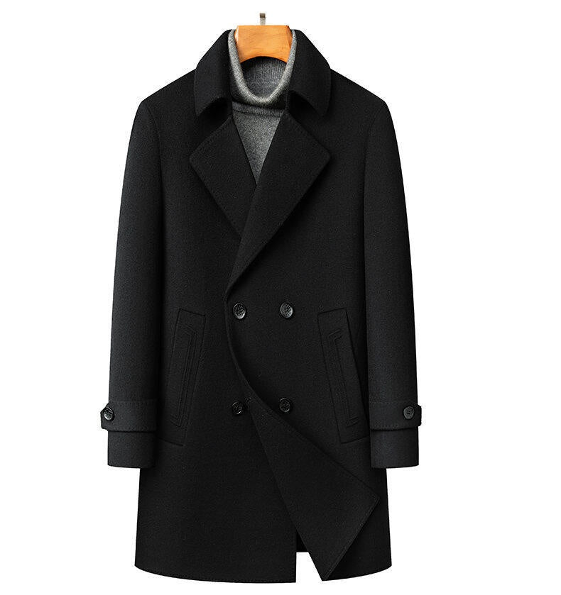 Arrival Long Double-Faced Wool Coat With Detachable Goose Down Lining And Double-Breasted Design