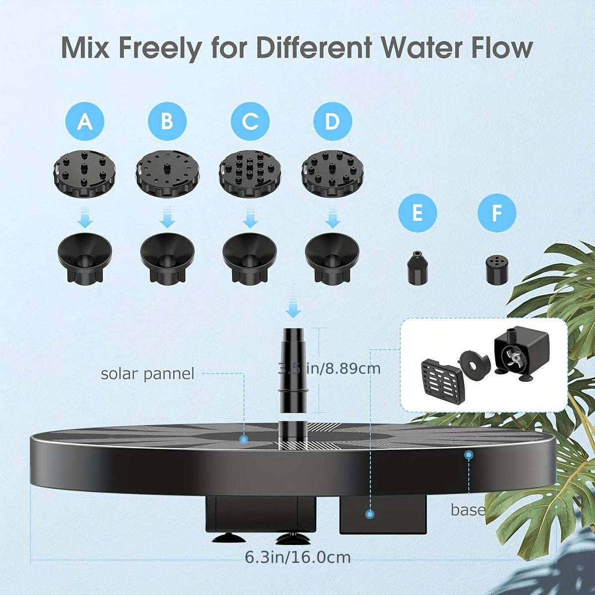 Solar Fountain, Bird Bath Set Vintage Outdoor Garden Pond Decor for Garden, Patio and Yard Use — image 3