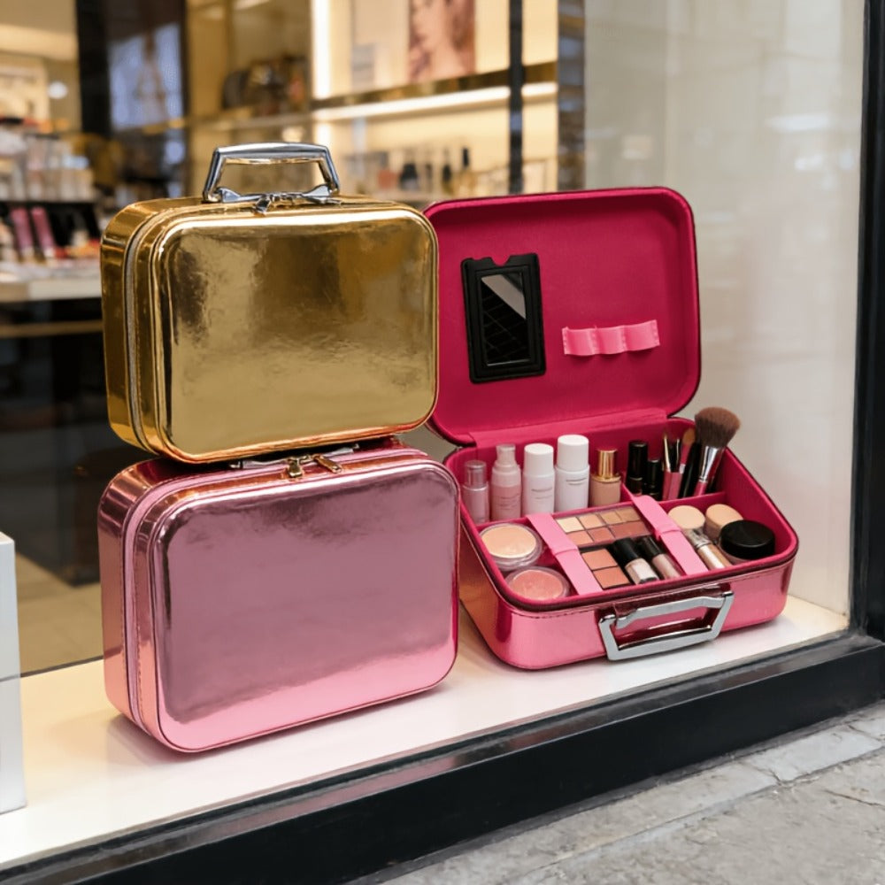 Glitter Makeup Travel Case Hard Shell Large Capacity Flat Lay Organizer Luxury Cosmetic Storage Box for Women Portable Fits i