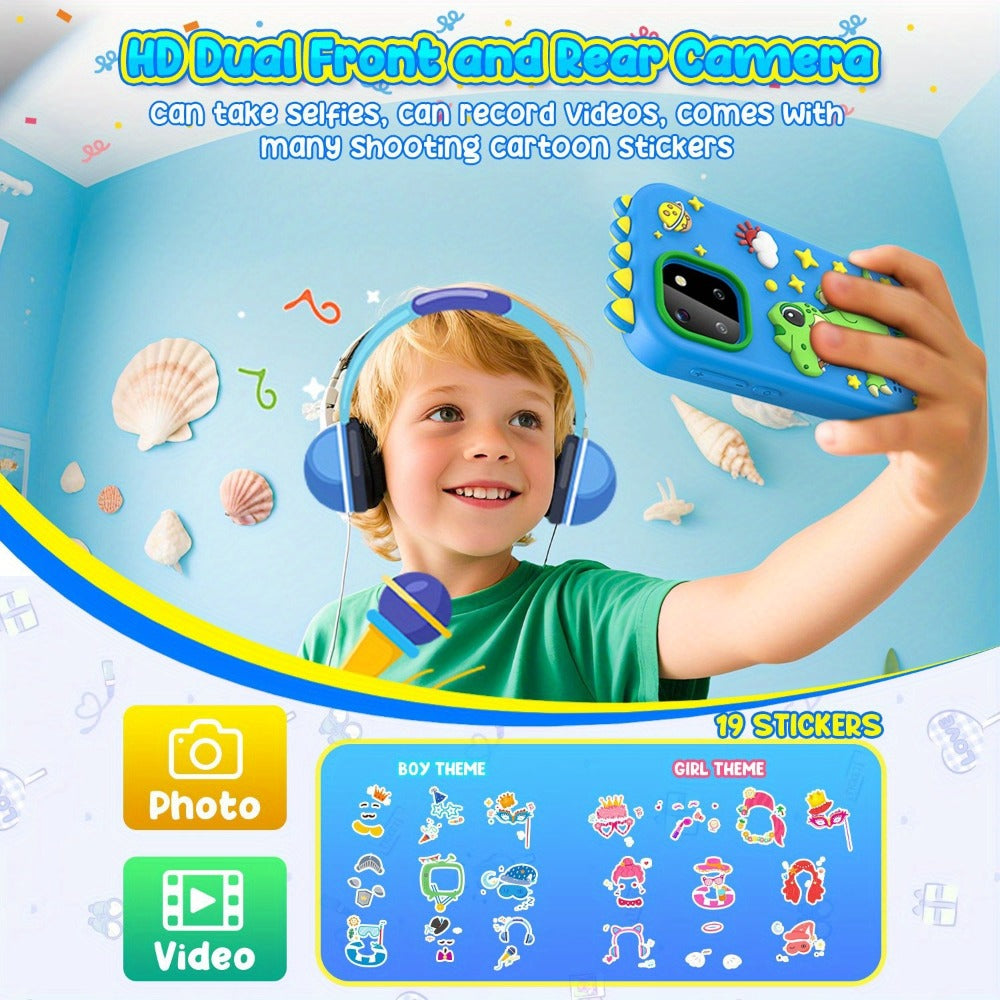 Kids Toy Mobile Phone with Dual Cameras, Touchscreen & MP3 Player, Educational Toy with Games, Alarm Clock & USB Charging — i