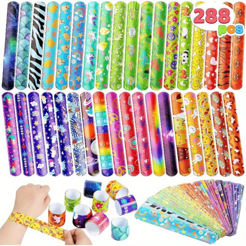 288 Pcs Slap Bracelets Party Favors Bulk Set, 36 Colorful Designs for Kids, Classroom Prizes, Goodie Bags — image 1