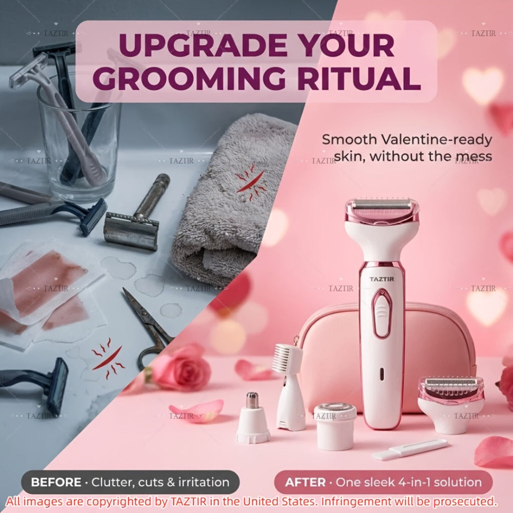 4-in-1 Electric Shaver for Women Rechargeable Wet & Dry Painless – Face Nose Legs Underarm Bikini Trimmer Portable Cordless G