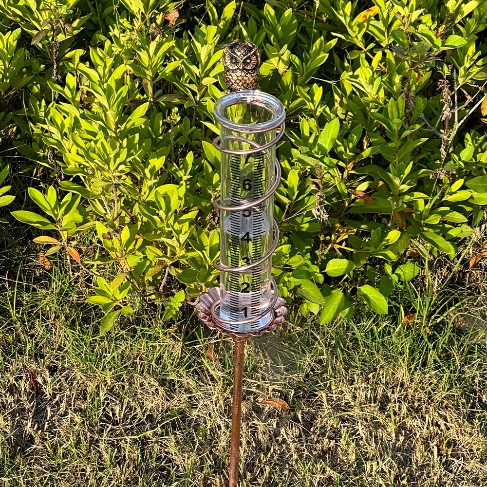 Rain Gauge | Owl Garden Art Metal Frame Outdoor Yard with Cleaning Brush — image 7