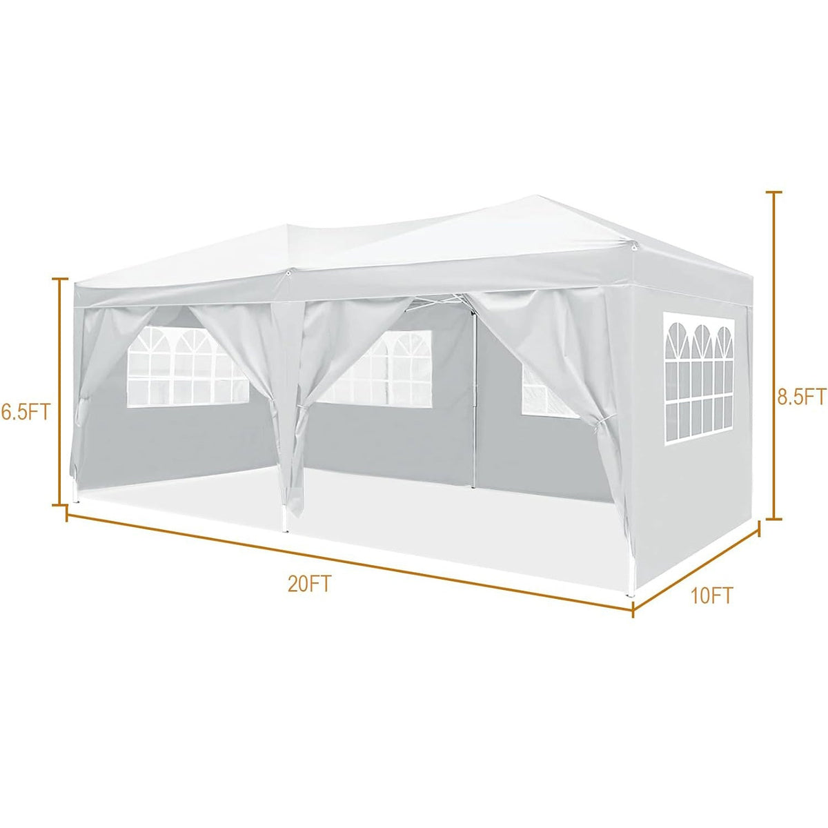 10'x20 'folding canopy with 6 detachable side walls outdoor activity shelters UPF 50+terrace portable tent (white)
