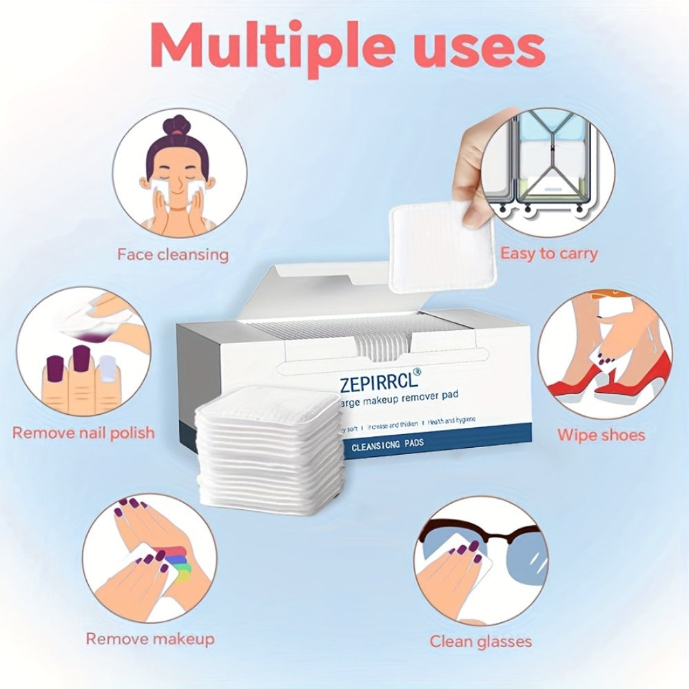 Disposable Square Cleansing Pads 200pcs (2 Boxes x 100) Extra Thick Soft Wet & Dry Facial Pads for Daily Skincare Makeup Remo