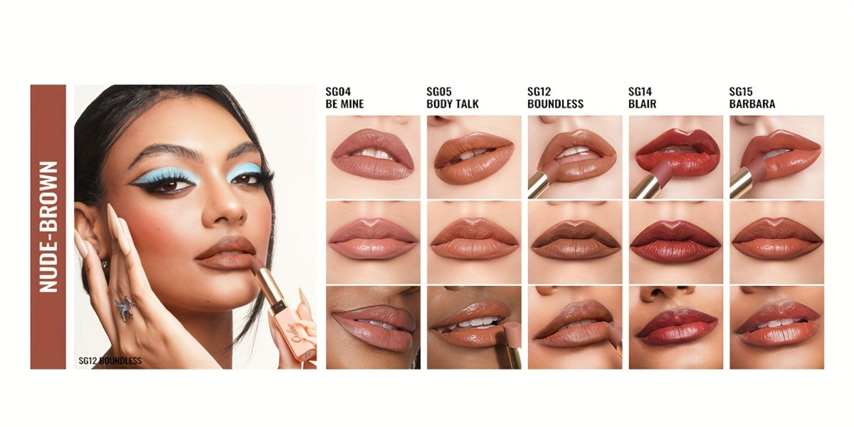 Oulac Nude Satin Lipstick Set 12g Each – Lightweight Moisturizing Full Coverage Cream-to-Satin Formula, Skin-Flattering Nude 