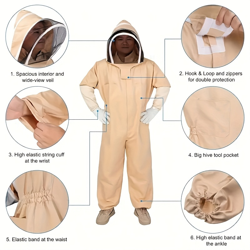 Full Body Bee Suit 3-Layer Breathable Veil Hood Gloves Filter Screen for Garden, Patio and Yard Use — image 10