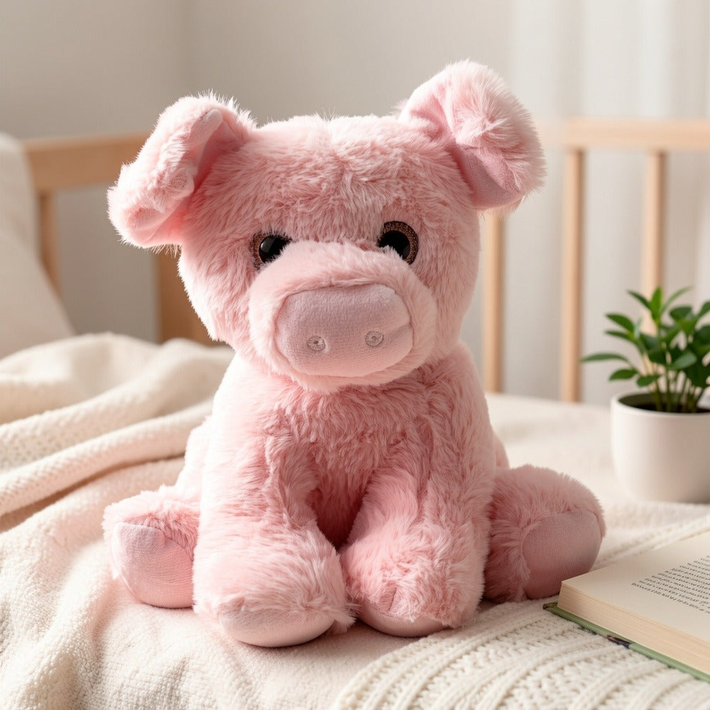 Stuffed Animal Pink Pig with Big Eyes, Curled Tail and Pillow-Style Body for Nursery or Sofa Decor — image 8