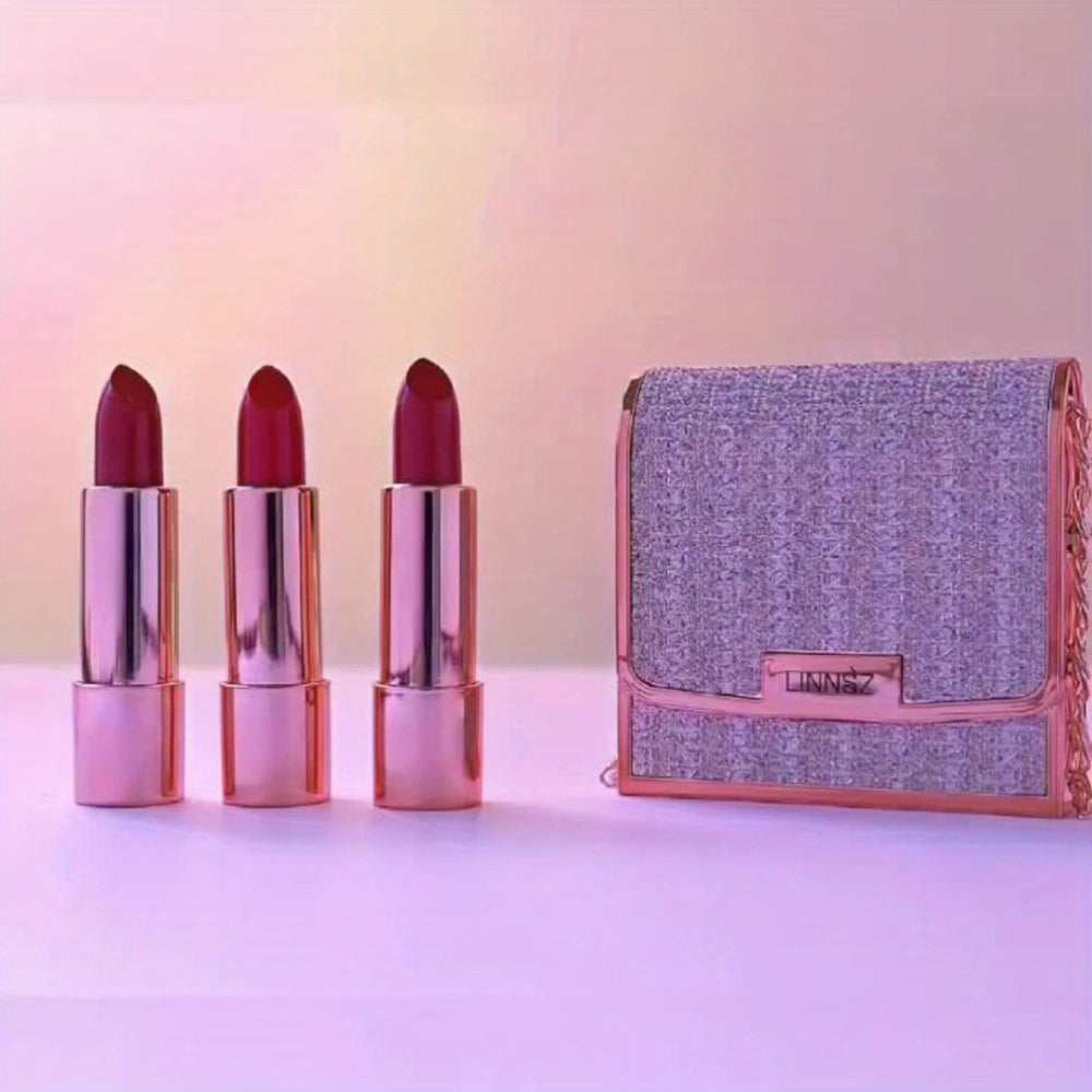 Matte Lipstick Gift Set 3 Pack Velvet Waterproof Long-Lasting Anti-Fading Intense Pigment Full Coverage Lip Color with Elegan