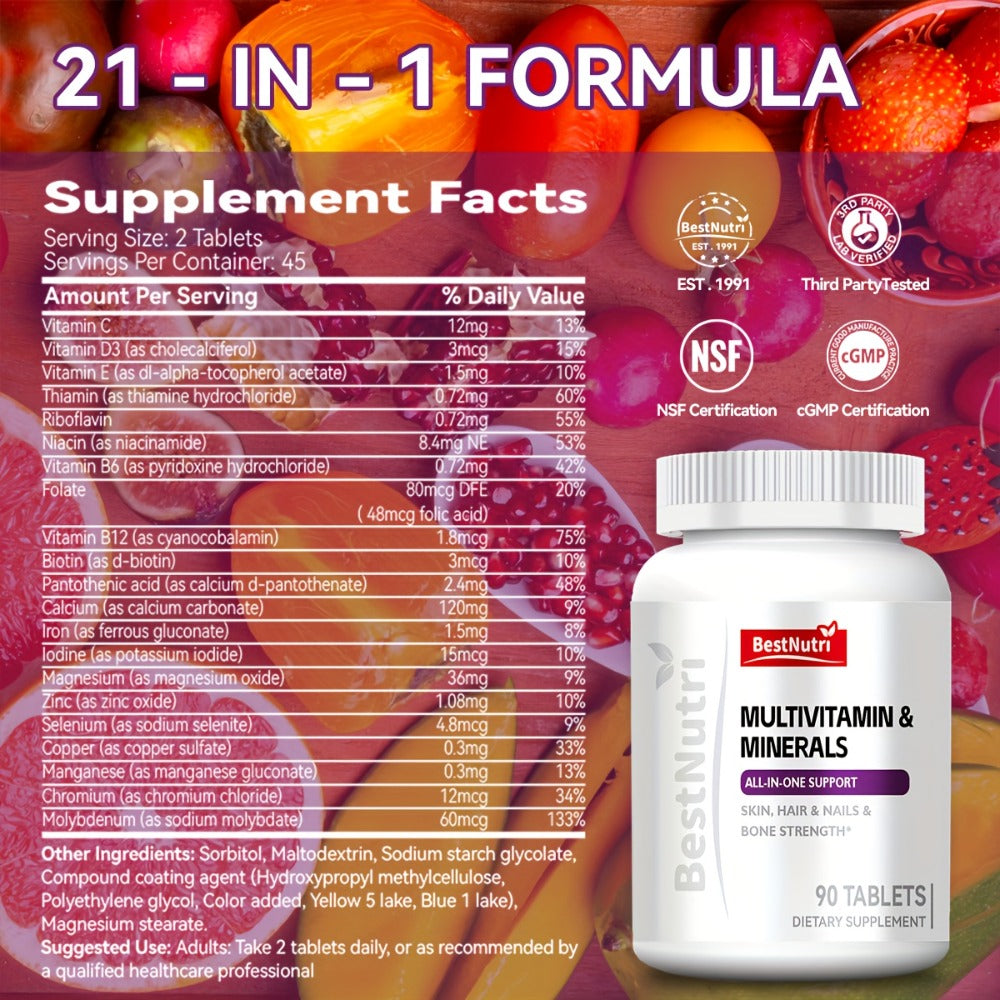 Multivitamin & Minerals All-in-One Daily Supplement for Skin, Hair & Nails, Bone Strength & Immune Support — image 2