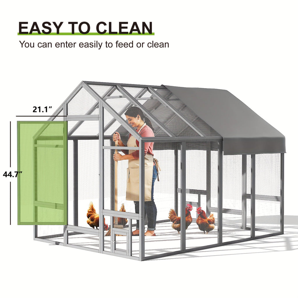 Walk-In Chicken Coop 96" Extra Large with Movable Fence, Outdoor Wooden Poultry Cage with Cover, Nesting Box & Walk-In Run fo