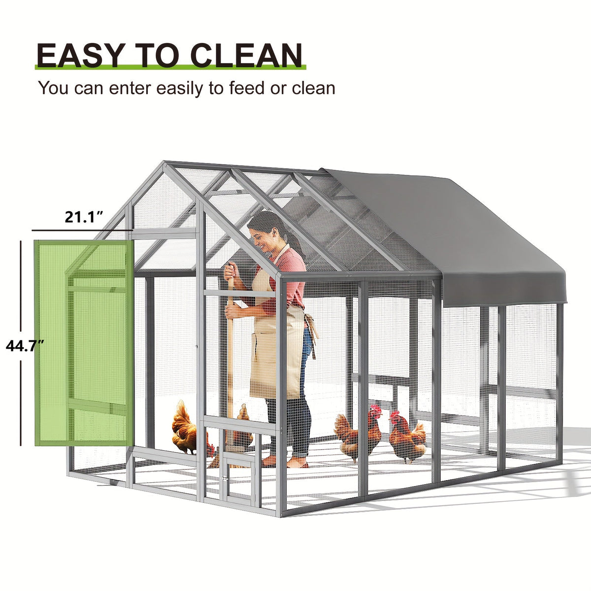 Walk-In Chicken Coop 96" Extra Large with Movable Fence, Outdoor Wooden Poultry Cage with Cover, Nesting Box & Walk-In Run fo