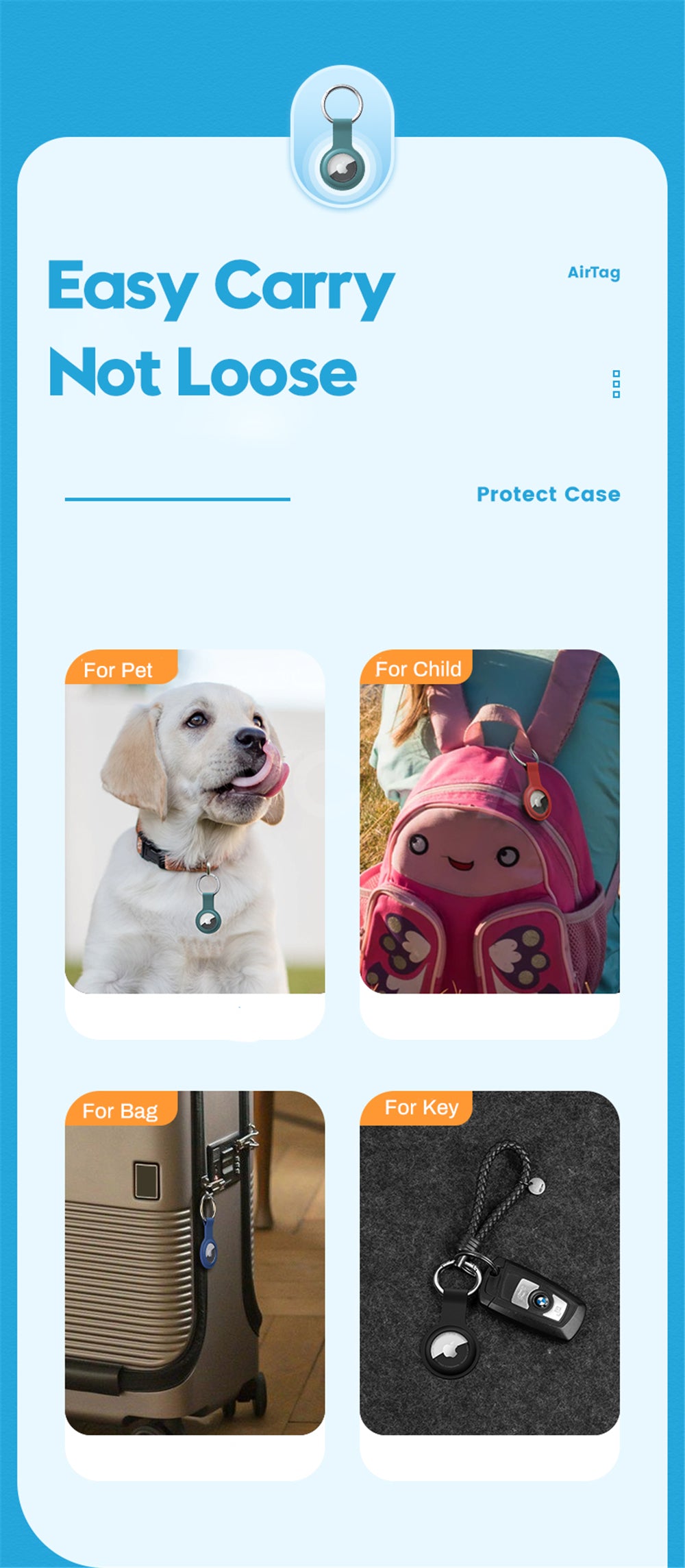 Suitable For Airtag Locator Tracker Anti-lost Keychain Waterproof Silicone Protective Case