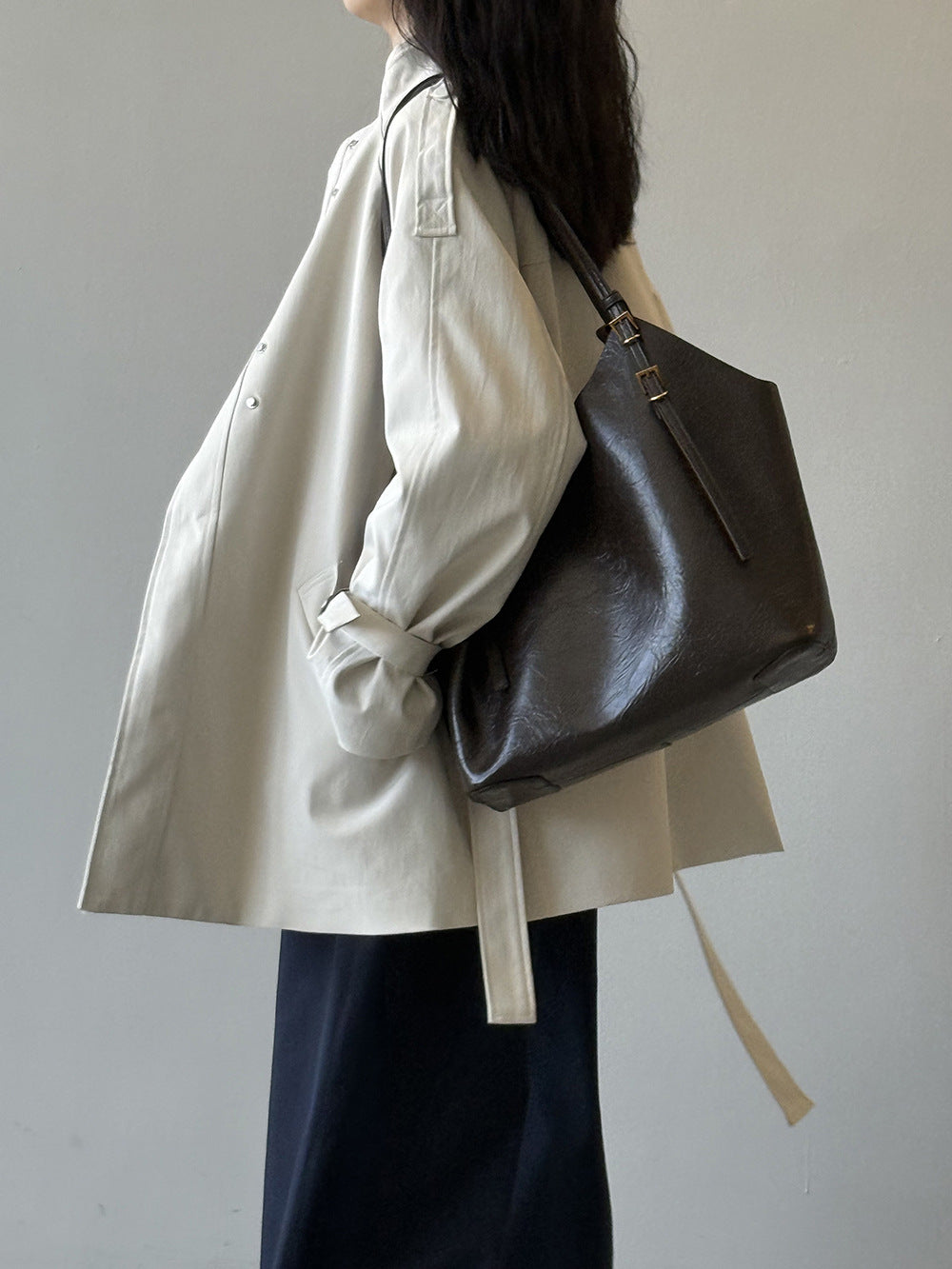 Stand Collar Trench Coat For Women Loose Casual Jacket