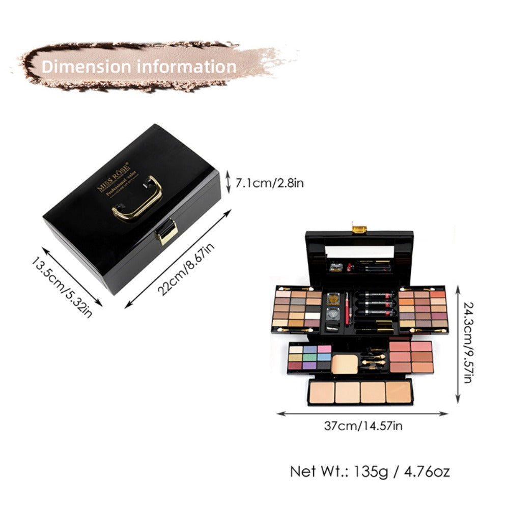 Makeup Kit 58-Color Black Mirror Case with Sliding Trays for Face, Eye and Lip Cosmetics plus Application Tools — image 12