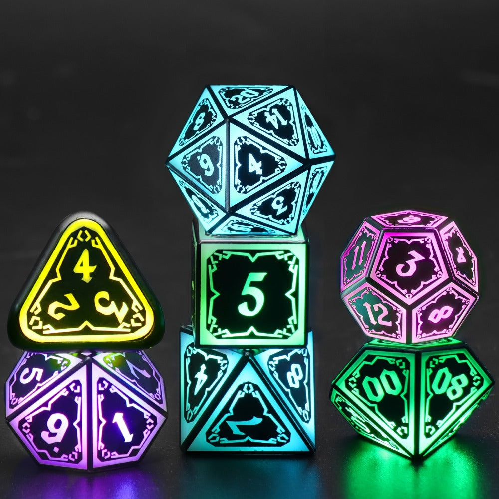 RGB LED DND Dice Set Rechargeable 7pcs, Illuminated Polyhedral Dice with Type-C Charging Case for D&D RPG Tabletop Games — im