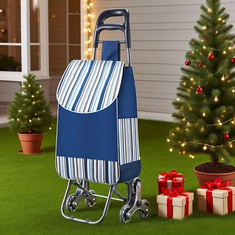 Stair Climbing Shopping Cart with Detachable Hand Truck, Foldable Grocery Trolley with Spacious Polyester Bag for Home Market