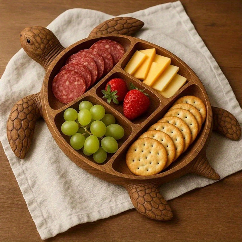 Turtle-Shaped Divided Serving Tray with Five Compartments for Snacks, Fruit, Cheese and Crackers — image 2