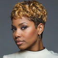Synthetic Wig 4-Inch Mixed Blonde Curly Pixie with Bangs and Rose Net Cap with Item-Specific Color, Length, Texture and Cap C