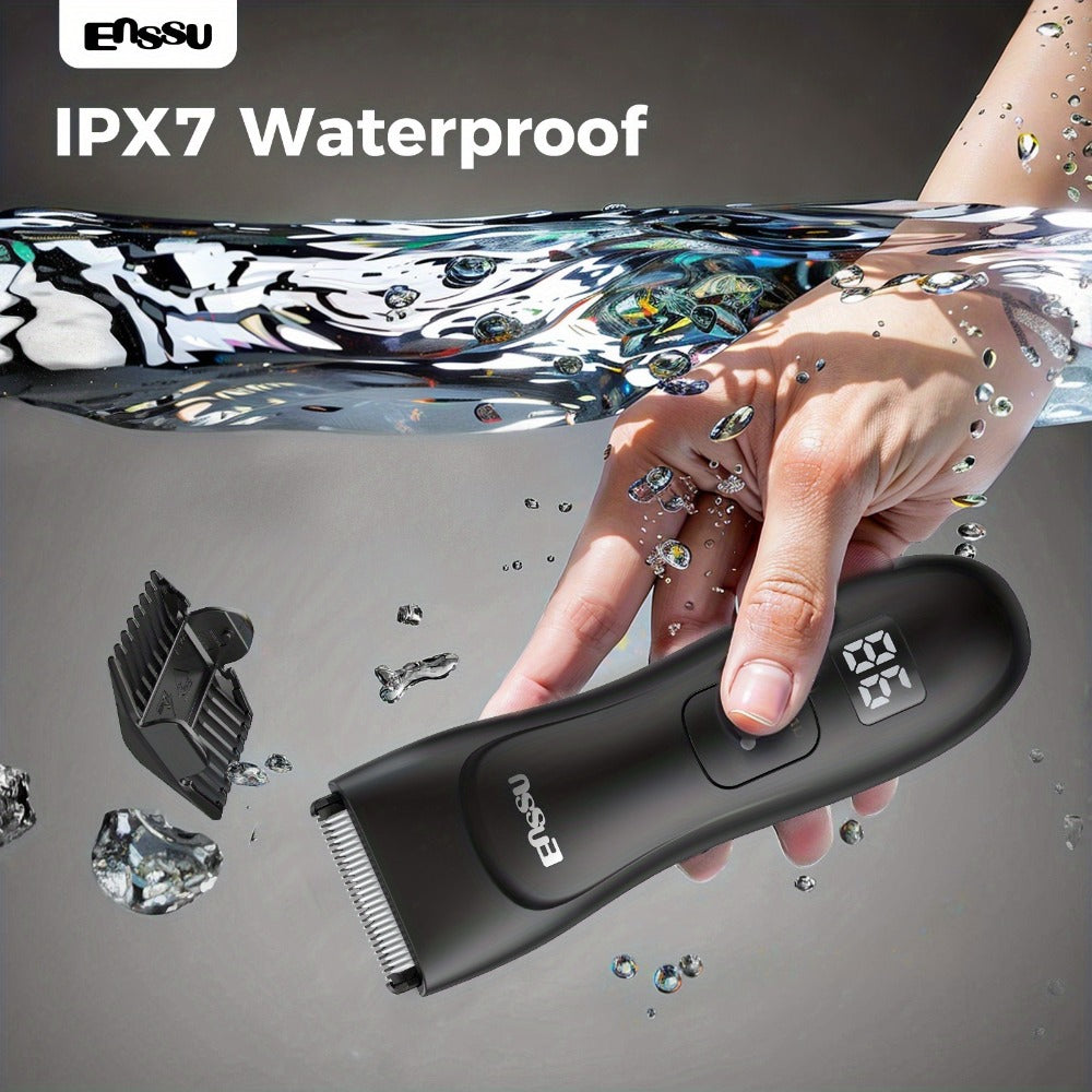 Ceramic-Blade Body Hair Trimmer with IPX7 Rating, LCD Display, Charging Stand and Black Housing — image 1