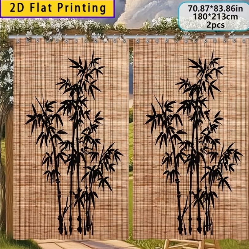 Blackout Curtains Chinese Bamboo Pattern Privacy Panels for Patio Balcony Garden Courtyard Tea Room Outdoor Indoor Minimalist