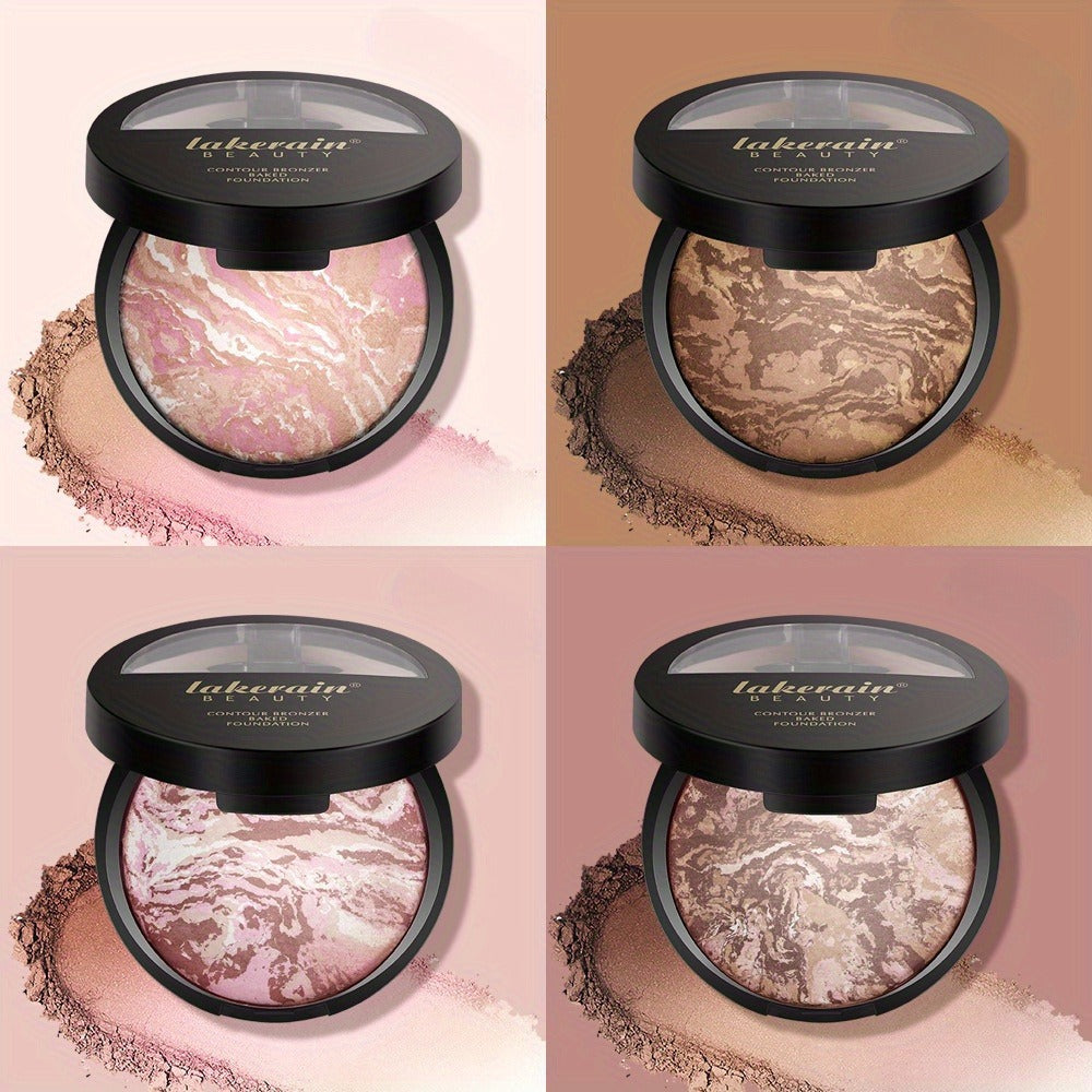 Marble Baked Contour Palette Set 2-Piece Kit with Color Correcting Foundation Powder, for Makeup, Travel and Everyday Vanity 