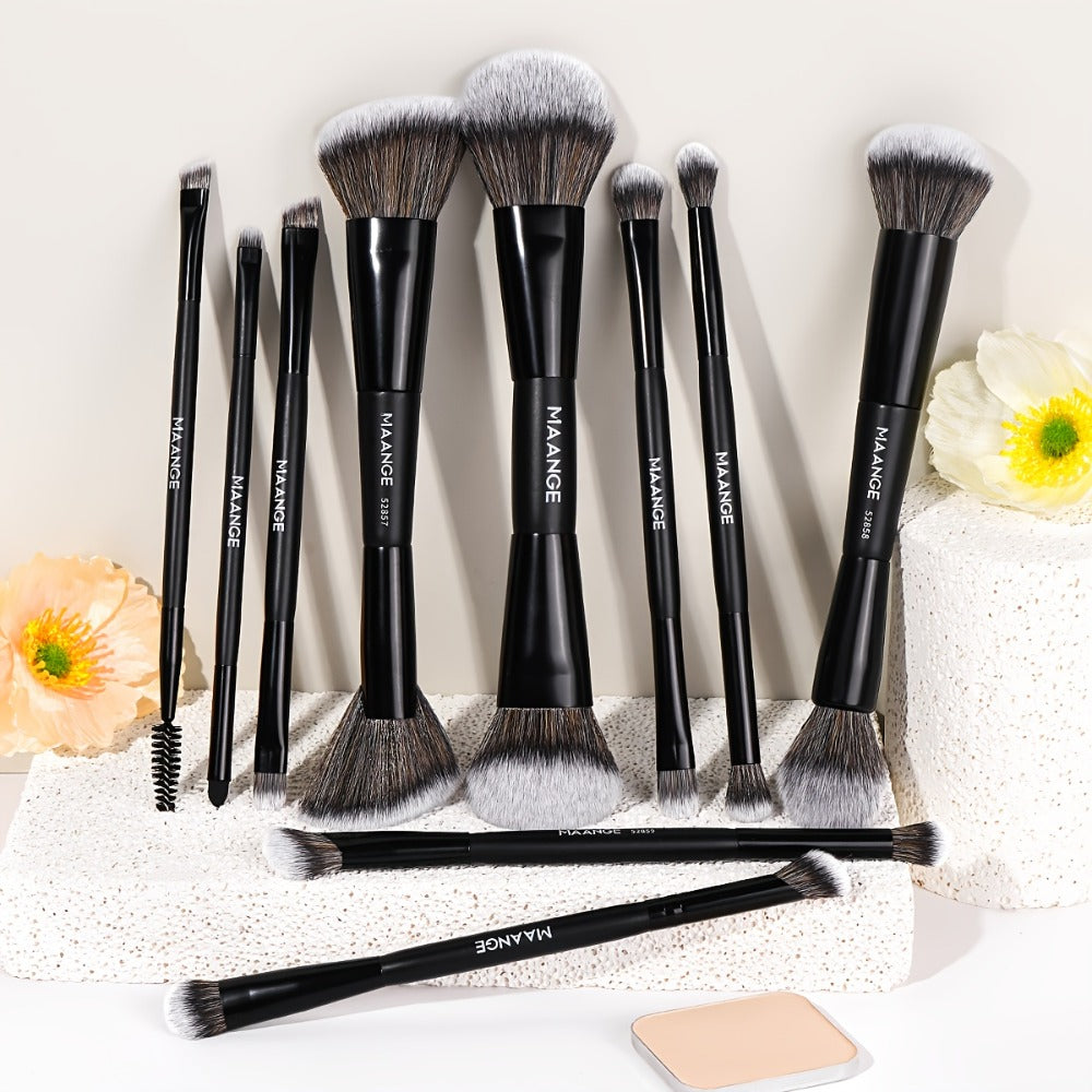 Makeup Brush Set, 10-Piece Double-Ended Nylon Bristle Collection with Cosmetic Bag and Three Color Options — image 11